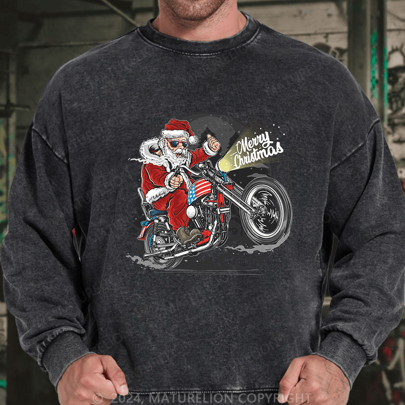 Maturelion Men's Sweatshirt Santa Riding Motorcycle Christmas Custom Sweatshirt