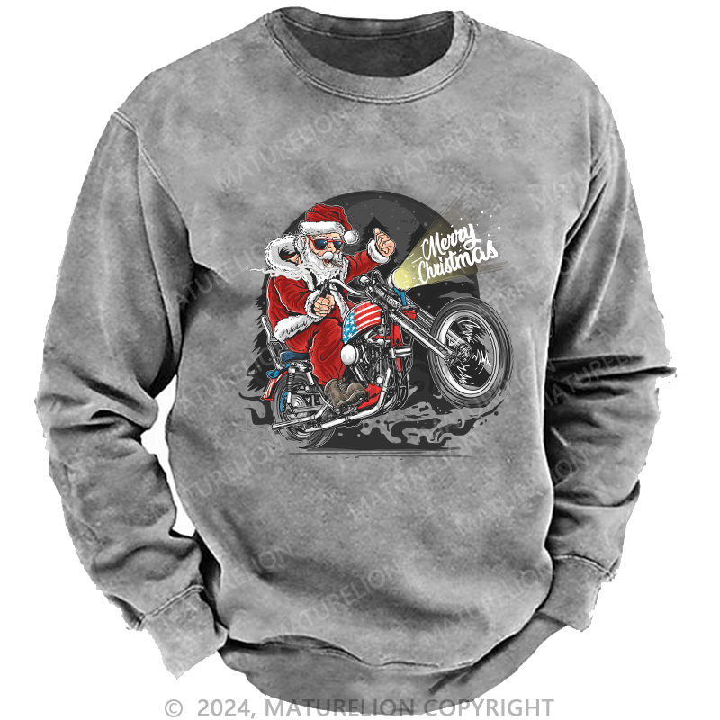 Maturelion Men's Sweatshirt Santa Riding Motorcycle Christmas Custom Sweatshirt