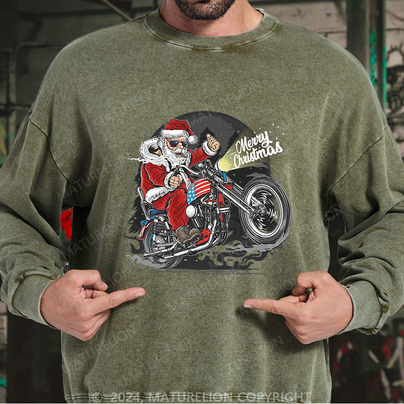 Maturelion Men's Sweatshirt Santa Riding Motorcycle Christmas Custom Sweatshirt