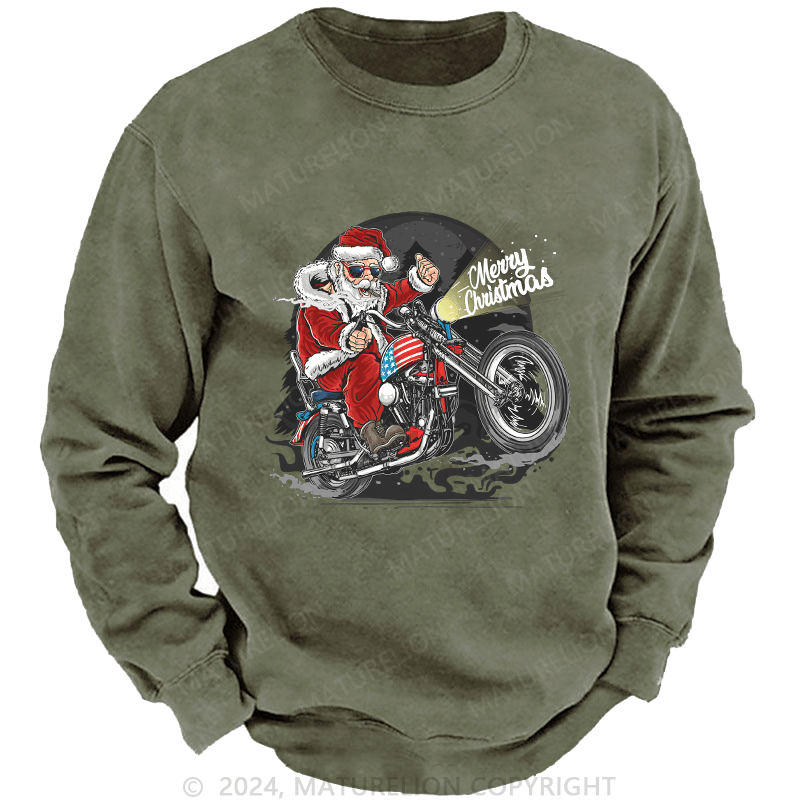 Maturelion Men's Sweatshirt Santa Riding Motorcycle Christmas Custom Sweatshirt