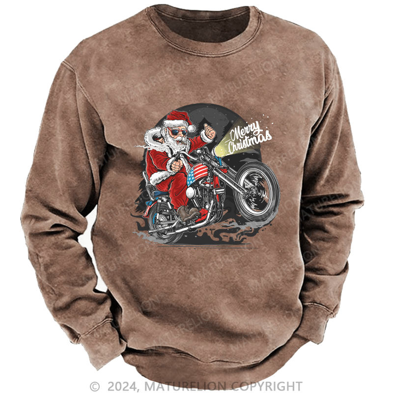 Maturelion Men's Sweatshirt Santa Riding Motorcycle Christmas Custom Sweatshirt