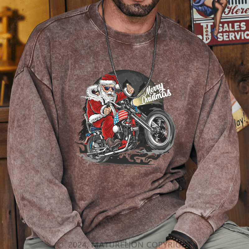 Maturelion Men's Sweatshirt Santa Riding Motorcycle Christmas Custom Sweatshirt