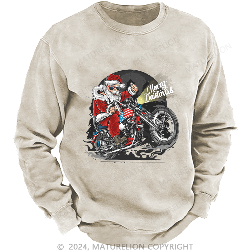 Maturelion Men's Sweatshirt Santa Riding Motorcycle Christmas Custom Sweatshirt