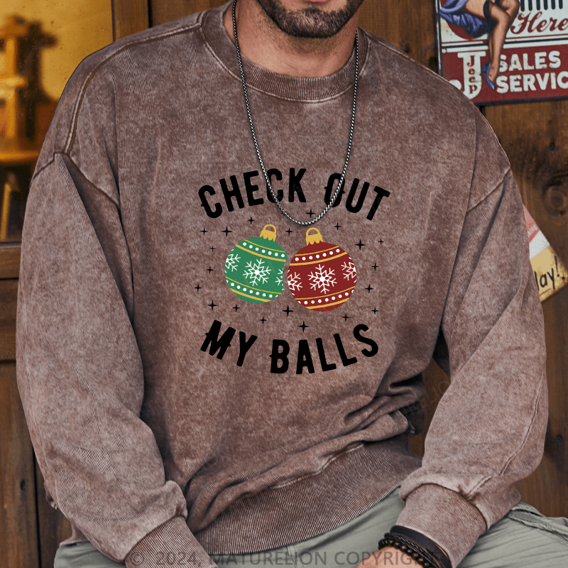 Maturelion Men's Sweatshirt Check Out My Balls Funny Dirty Christmas Joke Custom Sweatshirt