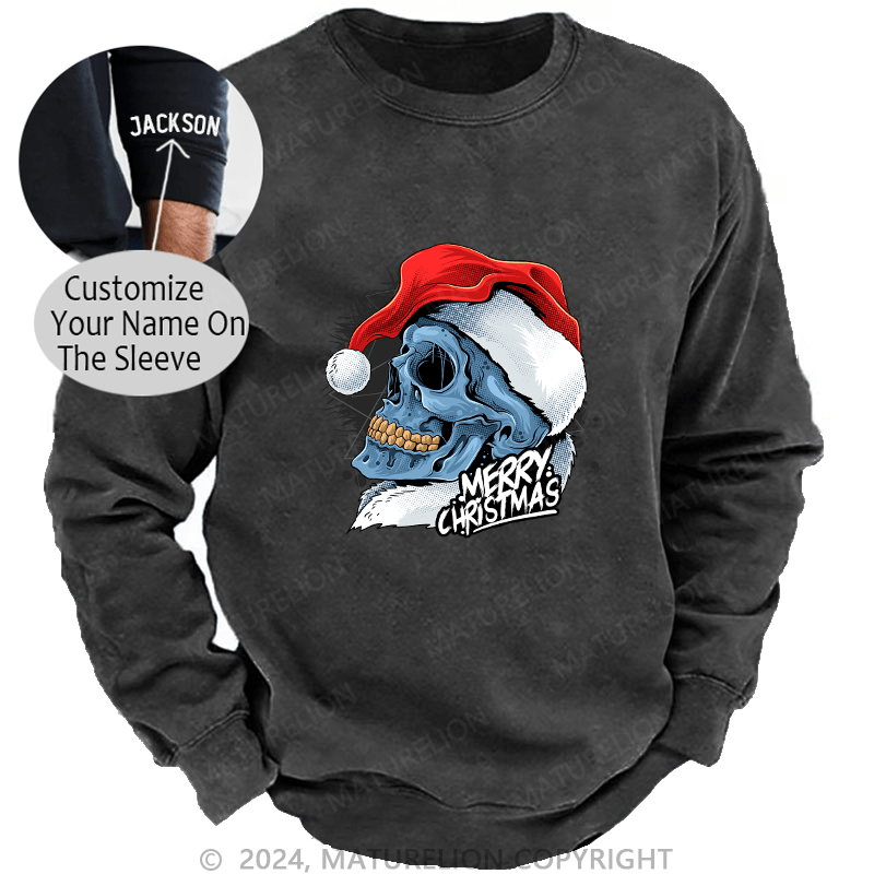 Maturelion Men's Sweatshirt Christmas Skull Wearing Santa Claus Hat Custom Sweatshirt