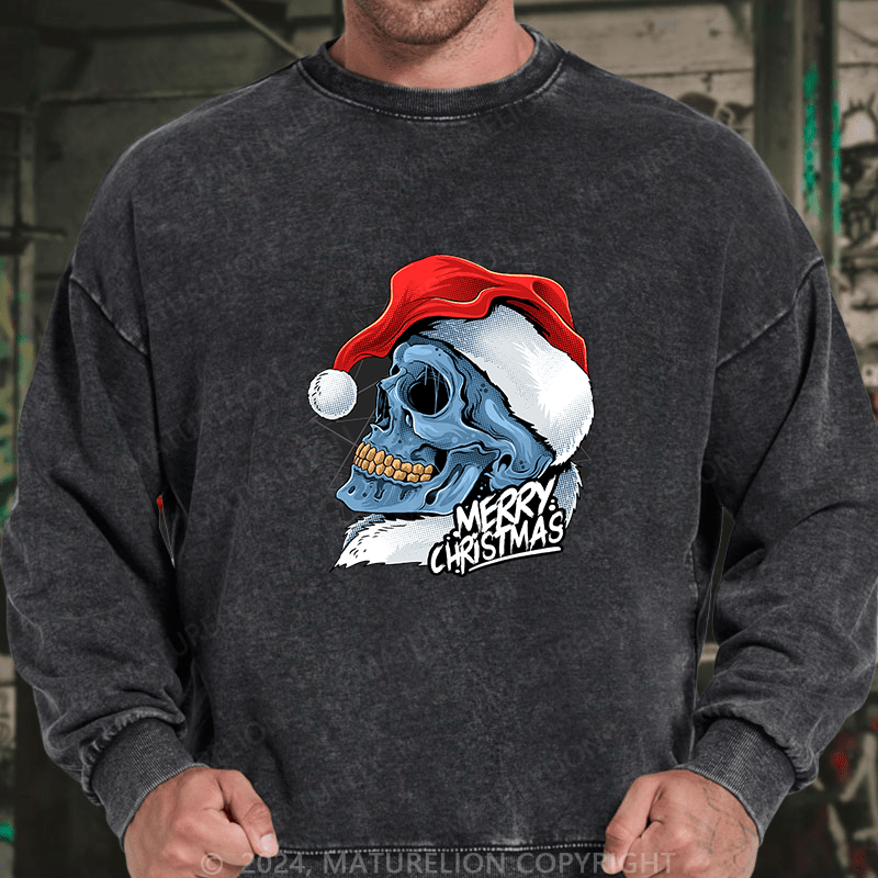 Maturelion Men's Sweatshirt Christmas Skull Wearing Santa Claus Hat Custom Sweatshirt