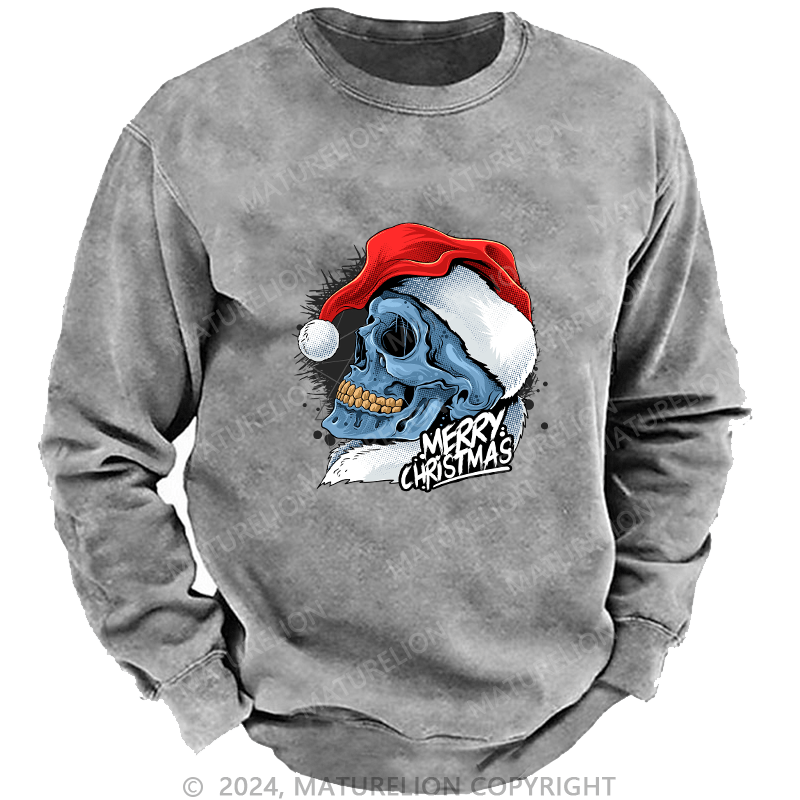 Maturelion Men's Sweatshirt Christmas Skull Wearing Santa Claus Hat Custom Sweatshirt