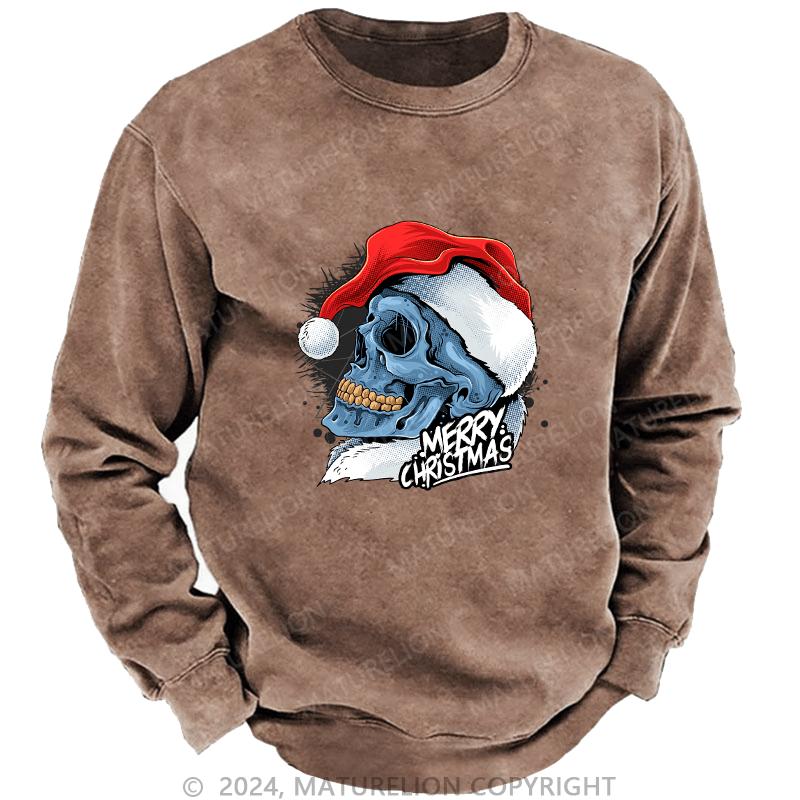 Maturelion Men's Sweatshirt Christmas Skull Wearing Santa Claus Hat Custom Sweatshirt