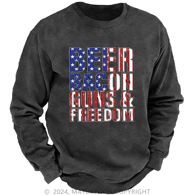 Maturelion Men's Sweatshirt Beer Bacon Guns And Freedom Custom Sweatshirt