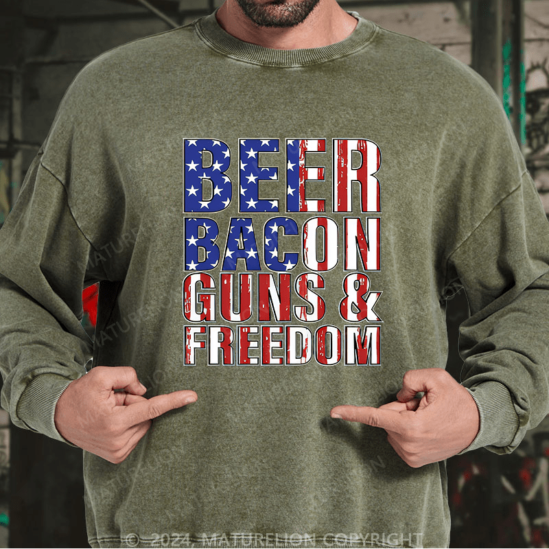 Maturelion Men's Sweatshirt Beer Bacon Guns And Freedom Custom Sweatshirt