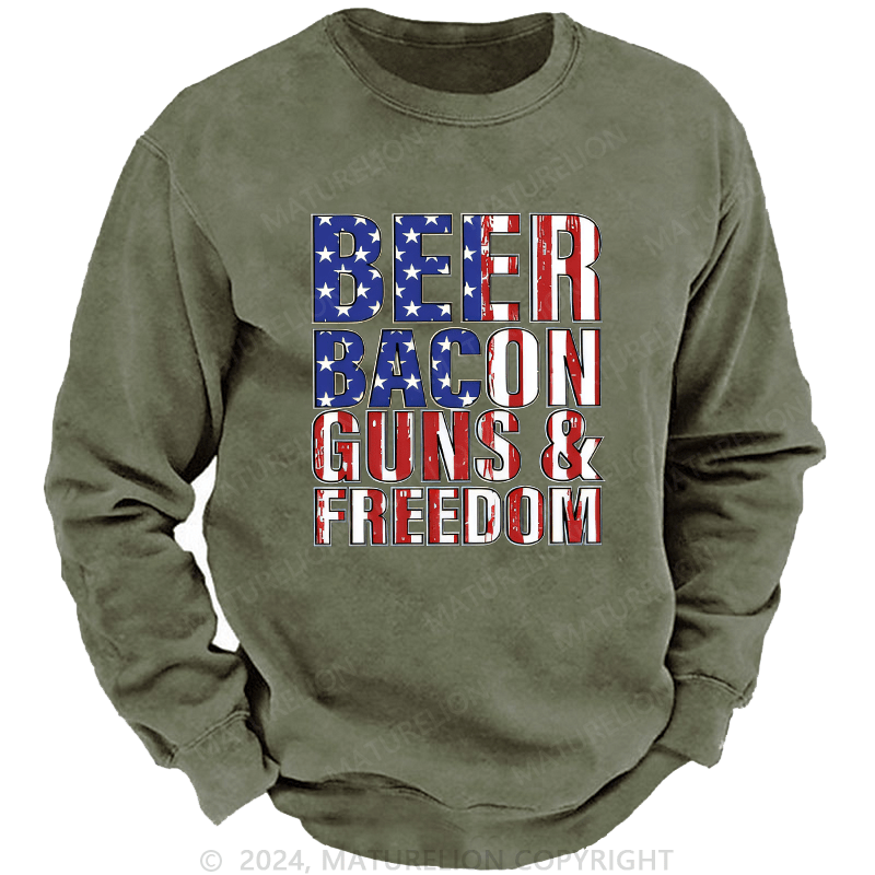 Maturelion Men's Sweatshirt Beer Bacon Guns And Freedom Custom Sweatshirt