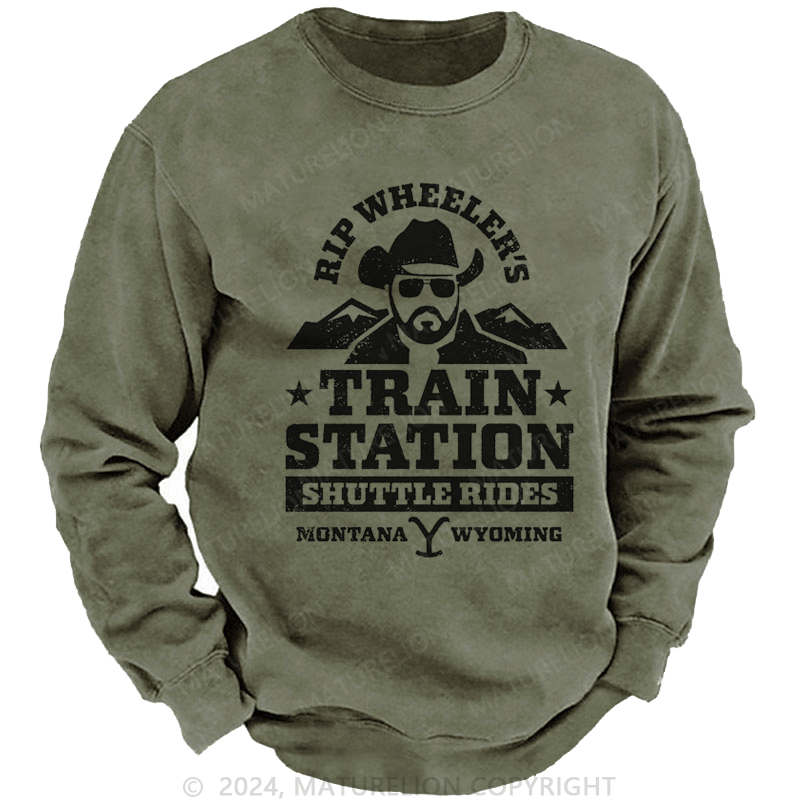 Maturelion Men's Sweatshirt Yellowstone Wheelers Train Station T-Shirt