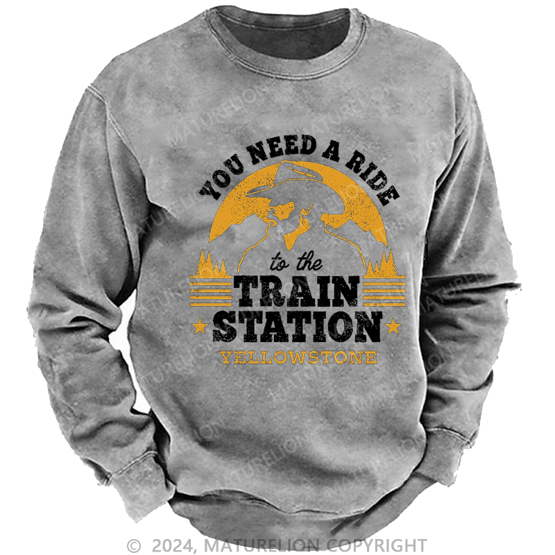 Maturelion Men's Sweatshirt Yellowstone Wheelers Train Station T-Shirt