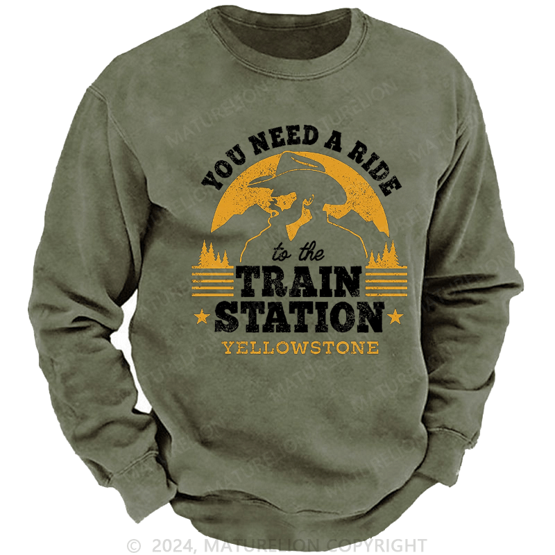 Maturelion Men's Sweatshirt Yellowstone Wheelers Train Station T-Shirt