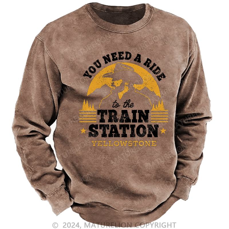 Maturelion Men's Sweatshirt Yellowstone Wheelers Train Station T-Shirt