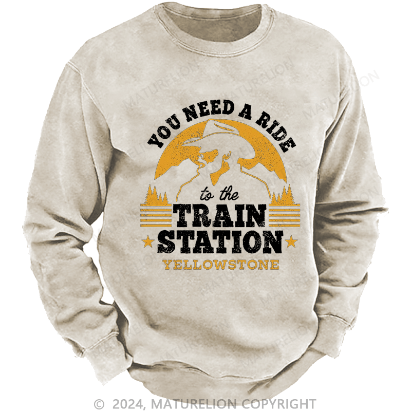 Maturelion Men's Sweatshirt Yellowstone Wheelers Train Station T-Shirt