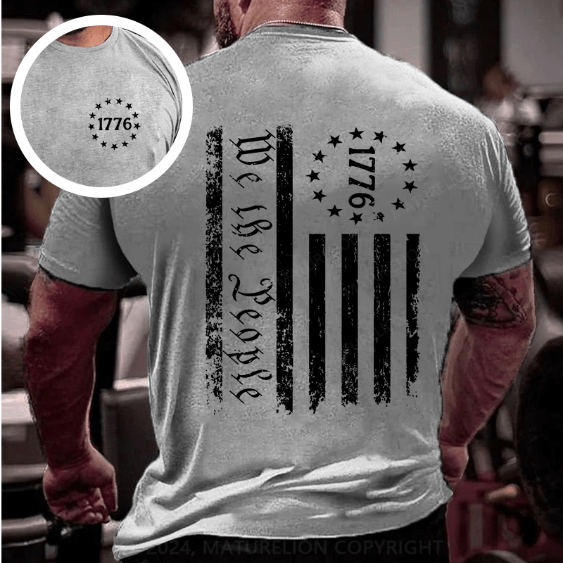 Maturelion New Men's USA 1776 Distressed American Flag T Shirt Patriotic 100% Cotton Tee