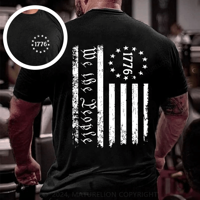 Maturelion New Men's USA 1776 Distressed American Flag T Shirt Patriotic 100% Cotton Tee