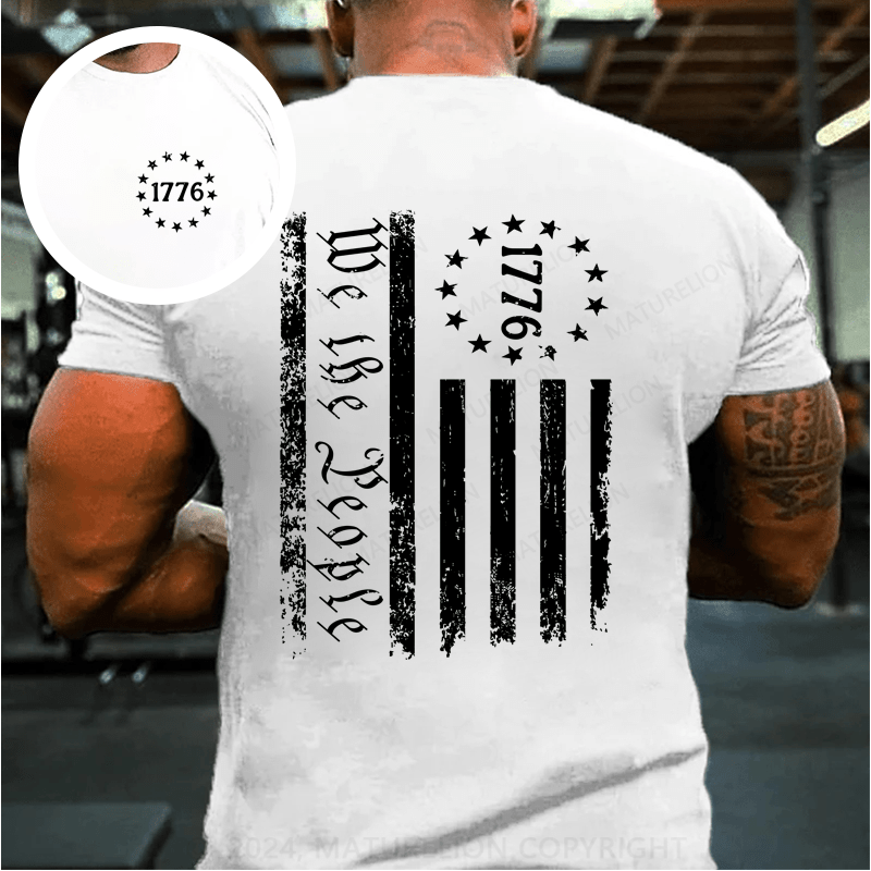 Maturelion New Men's USA 1776 Distressed American Flag T Shirt Patriotic 100% Cotton Tee