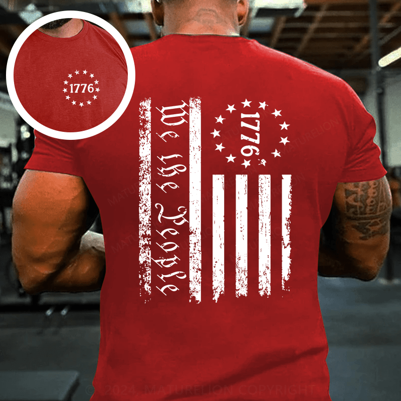 Maturelion New Men's USA 1776 Distressed American Flag T Shirt Patriotic 100% Cotton Tee