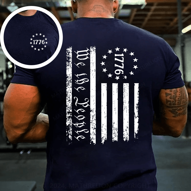 Maturelion New Men's USA 1776 Distressed American Flag T Shirt Patriotic 100% Cotton Tee