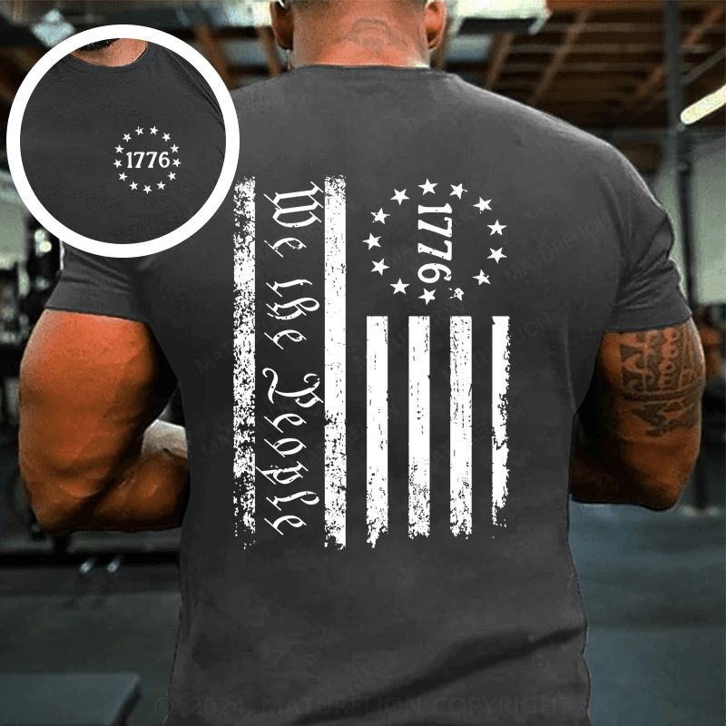 Maturelion New Men's USA 1776 Distressed American Flag T Shirt Patriotic 100% Cotton Tee