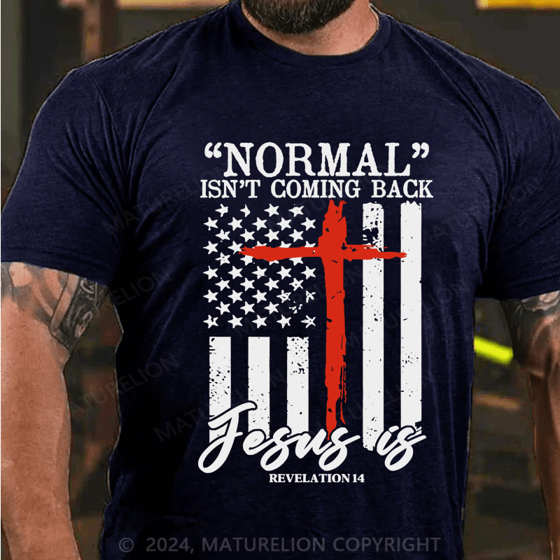 Maturelion Normal Isn't Coming Back Jesus Is Revelation 14 Usa Flag T-Shirt