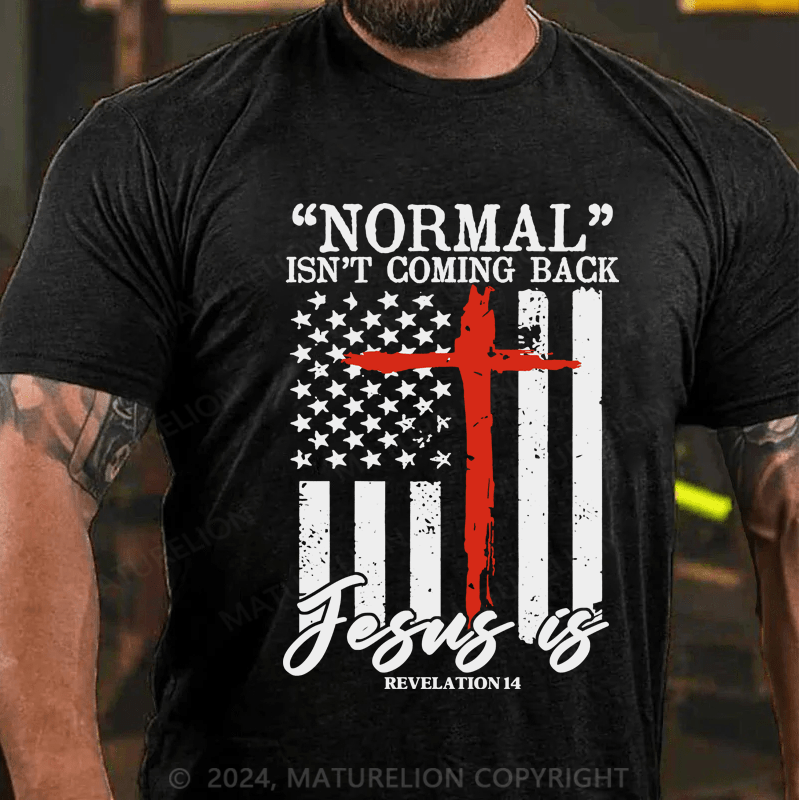 Maturelion Normal Isn't Coming Back Jesus Is Revelation 14 Usa Flag T-Shirt