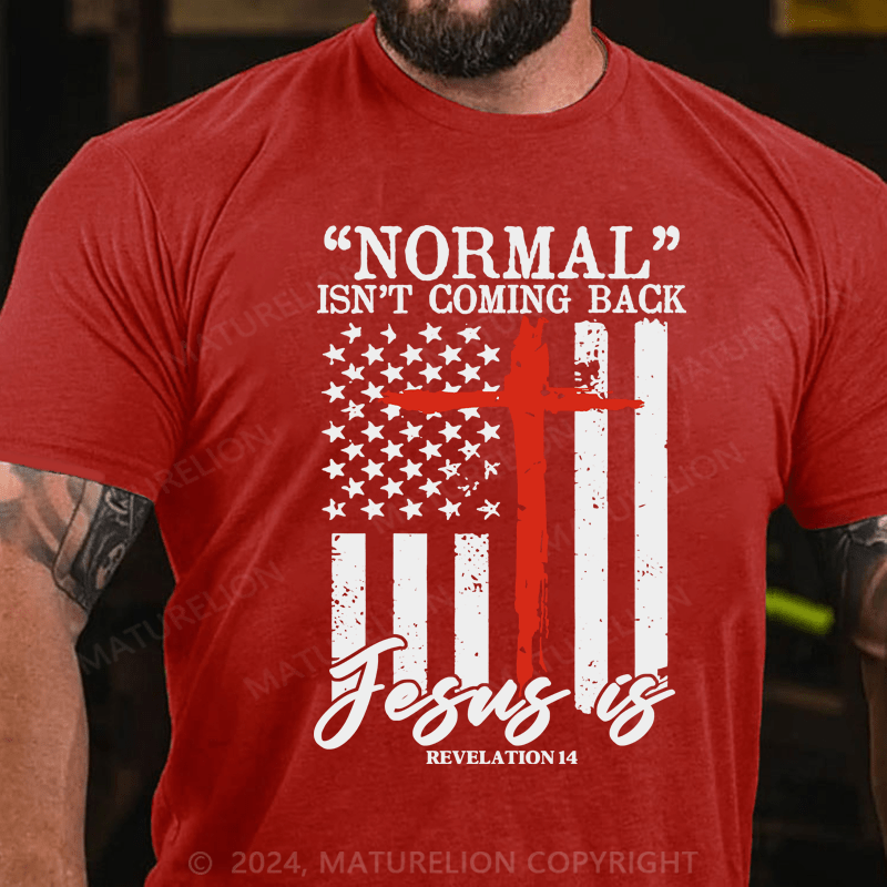 Maturelion Normal Isn't Coming Back Jesus Is Revelation 14 Usa Flag T-Shirt