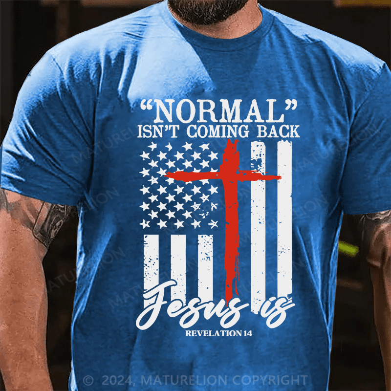 Maturelion Normal Isn't Coming Back Jesus Is Revelation 14 Usa Flag T-Shirt