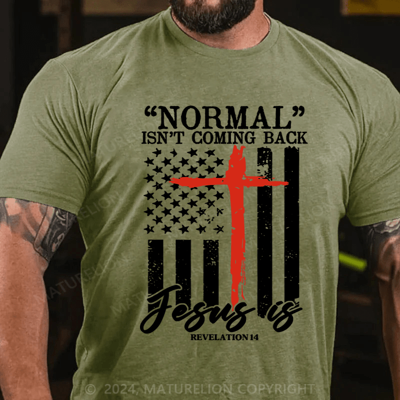 Maturelion Normal Isn't Coming Back Jesus Is Revelation 14 Usa Flag T-Shirt