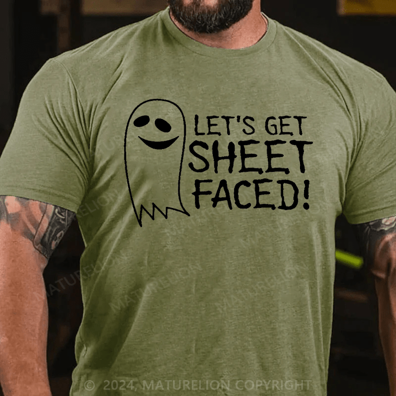 Maturelion Let's Get Sheet Faced Halloween Graphic Sarcastic Funny T-Shirt