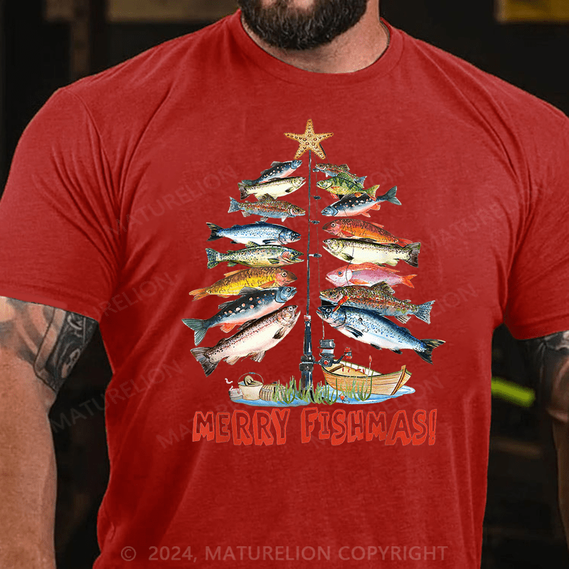 Maturelion Christmas T-Shirt Merry Fishmas Christmas Tree Fish Funny Fishing Classic T-Shirt