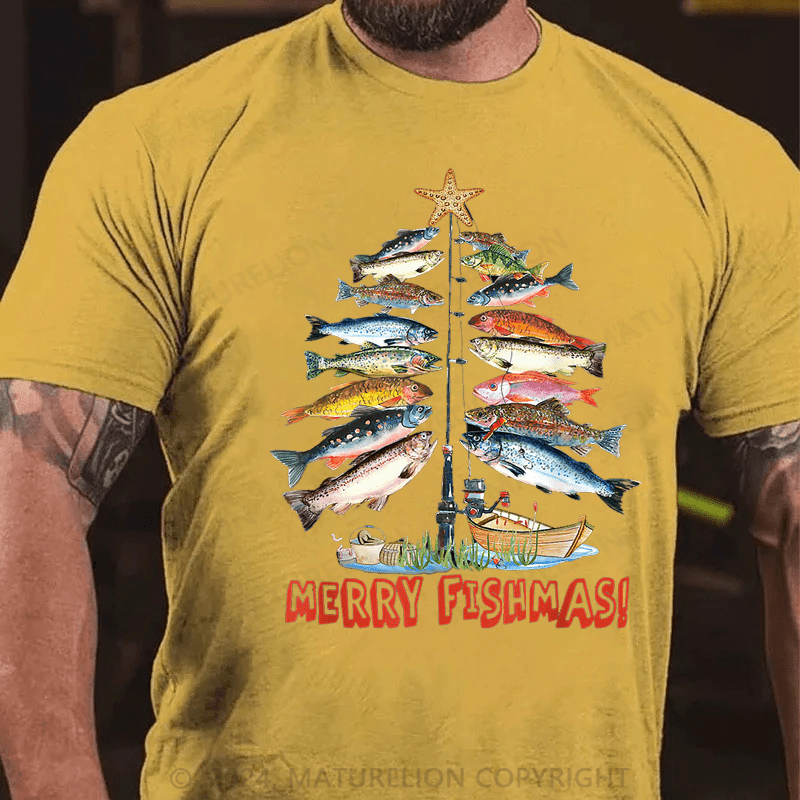 Maturelion Christmas T-Shirt Merry Fishmas Christmas Tree Fish Funny Fishing Classic T-Shirt