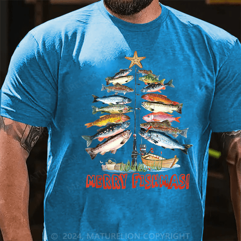 Maturelion Christmas T-Shirt Merry Fishmas Christmas Tree Fish Funny Fishing Classic T-Shirt