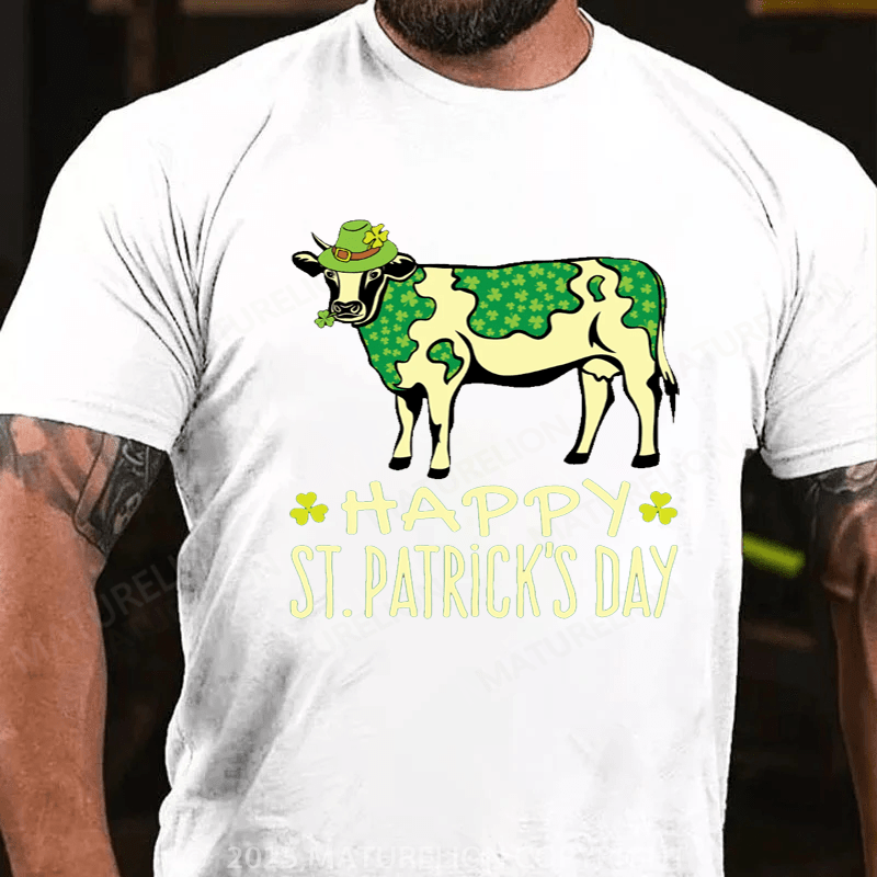 Maturelion St Patrick's T-shirt Shamrock Cow With Green Spots St. Patrick's Day Essential T-Shirt