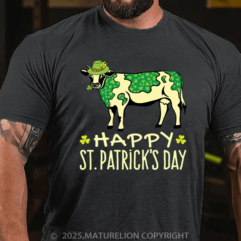 Maturelion St Patrick's T-shirt Shamrock Cow With Green Spots St. Patrick's Day Essential T-Shirt