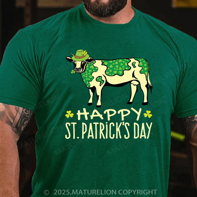 Maturelion St Patrick's T-shirt Shamrock Cow With Green Spots St. Patrick's Day Essential T-Shirt