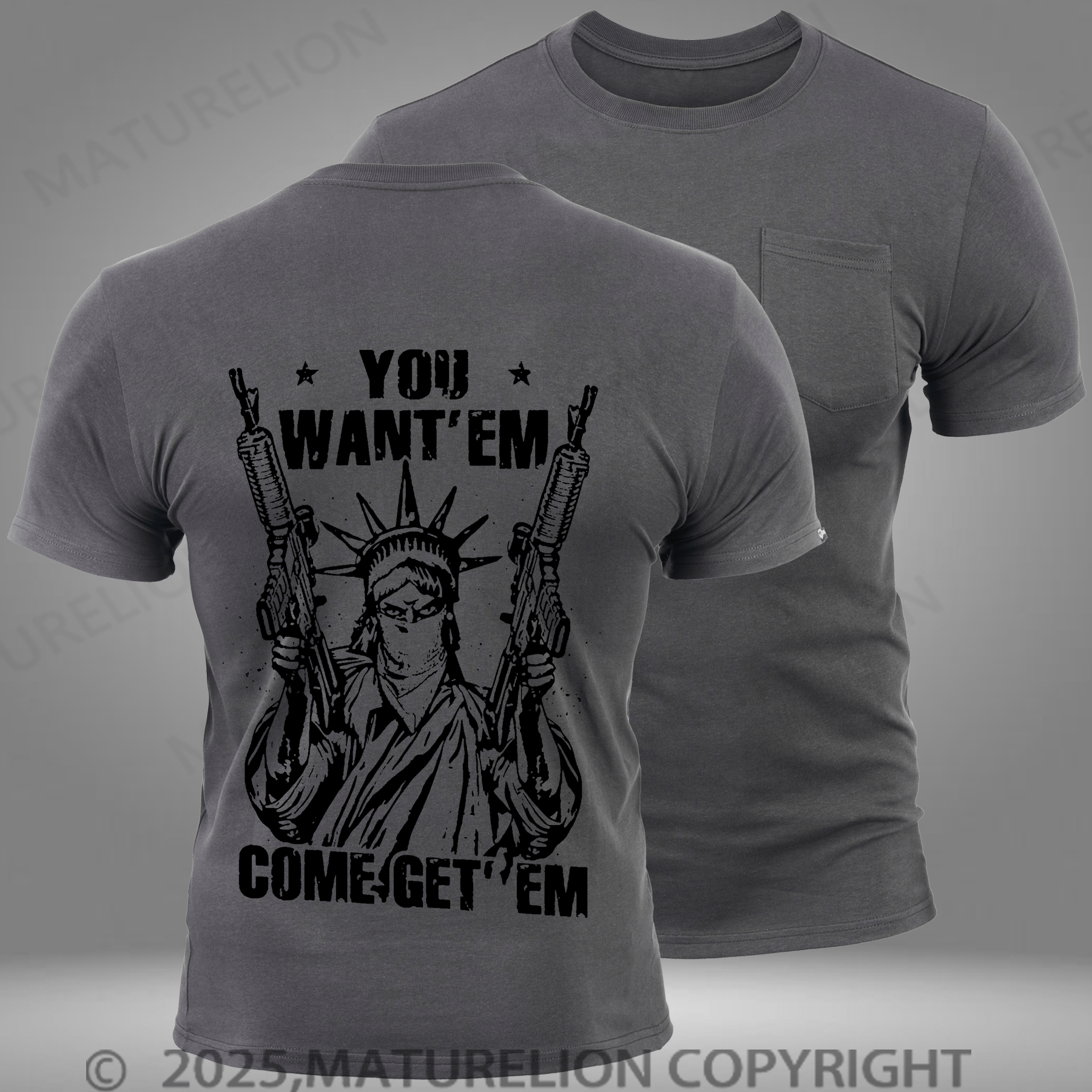 Maturelion Men's T-shirt You Want' em Come Get' Em Pocket T-Shirt