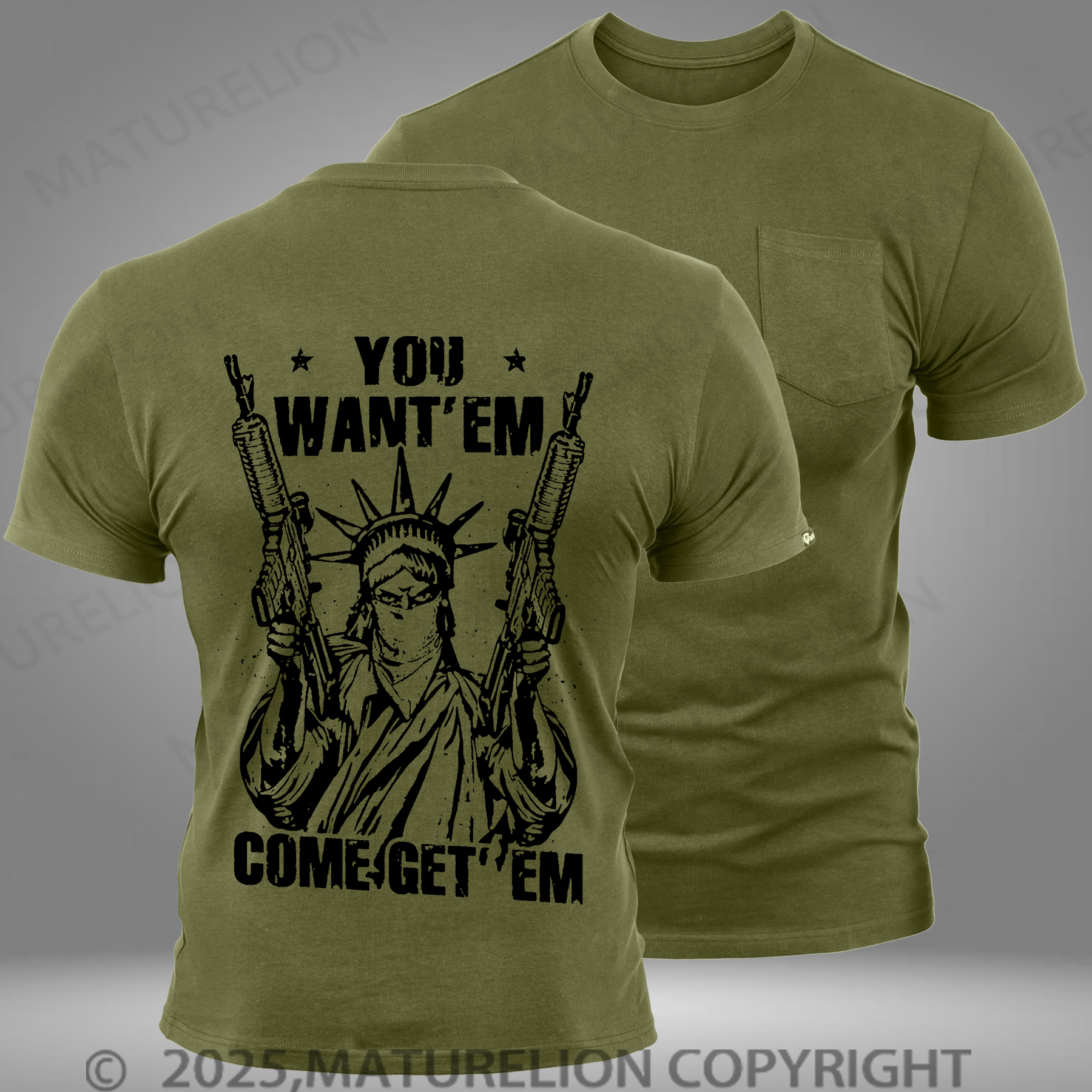 Maturelion Men's T-shirt You Want' em Come Get' Em Pocket T-Shirt