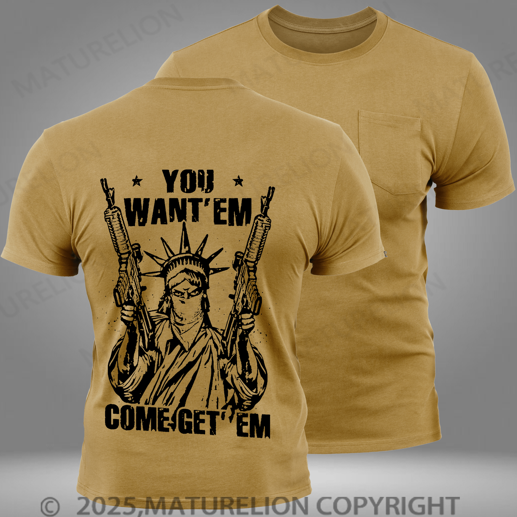 Maturelion Men's T-shirt You Want' em Come Get' Em Pocket T-Shirt