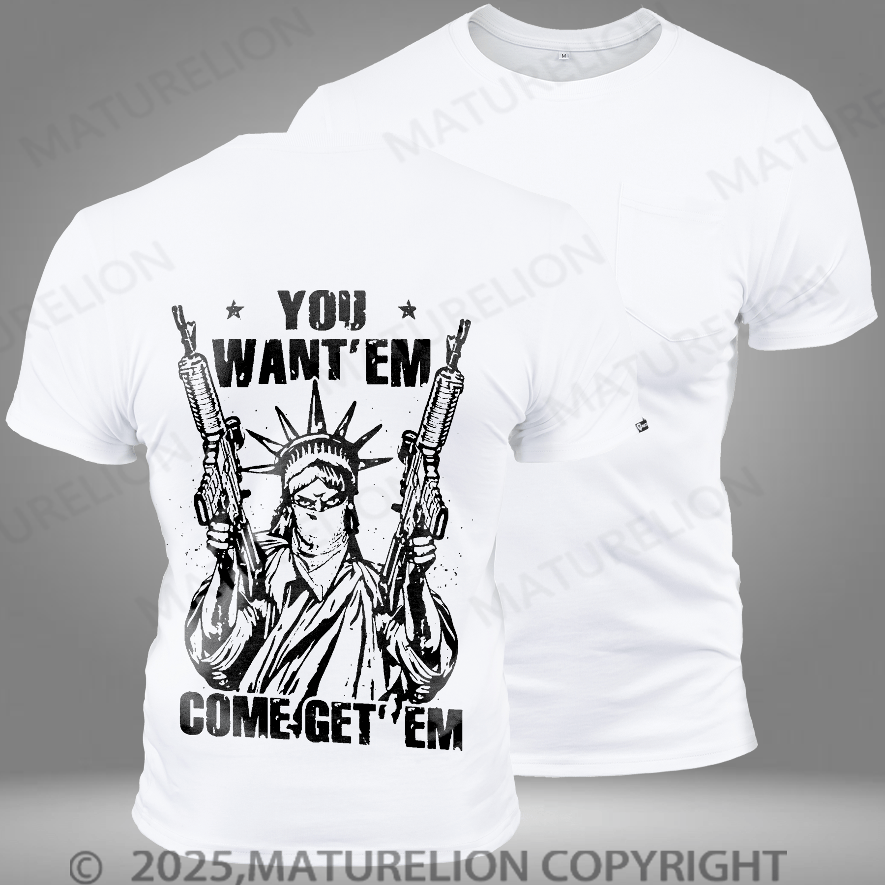 Maturelion Men's T-shirt You Want' em Come Get' Em Pocket T-Shirt