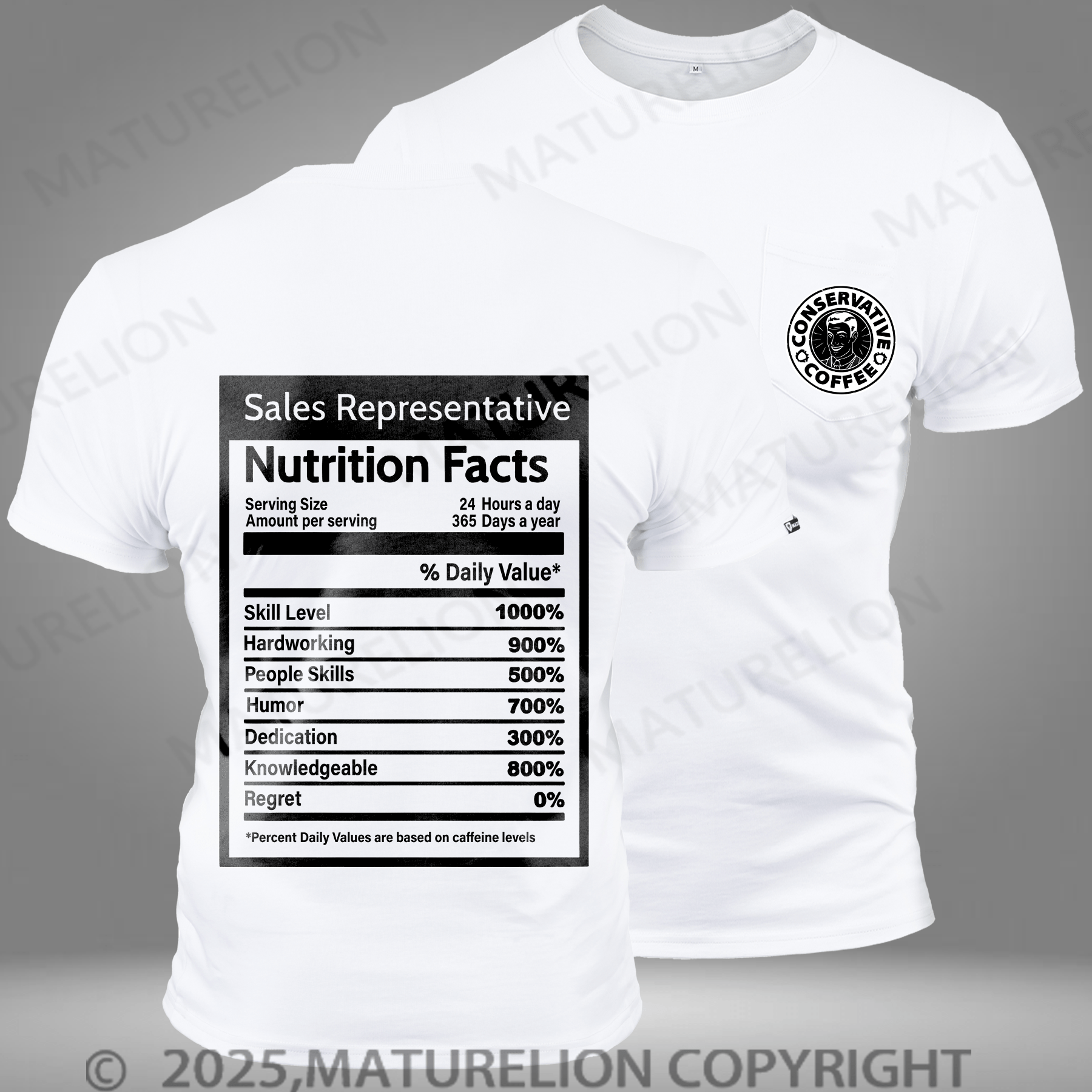 Maturelion Men's T-shirt Sales Representative Nutrition Facts Pocket T-Shirt