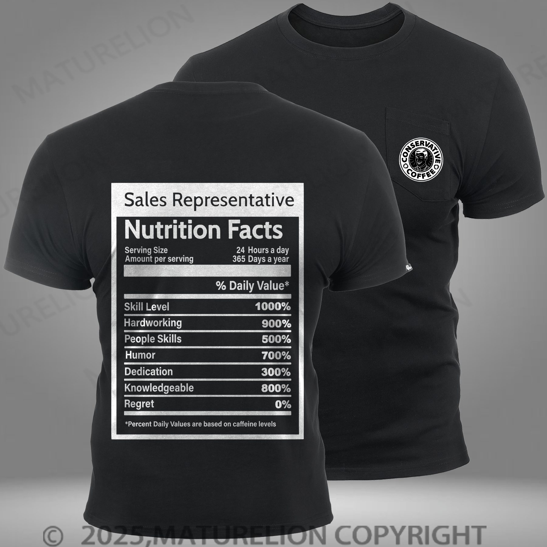 Maturelion Men's T-shirt Sales Representative Nutrition Facts Pocket T-Shirt