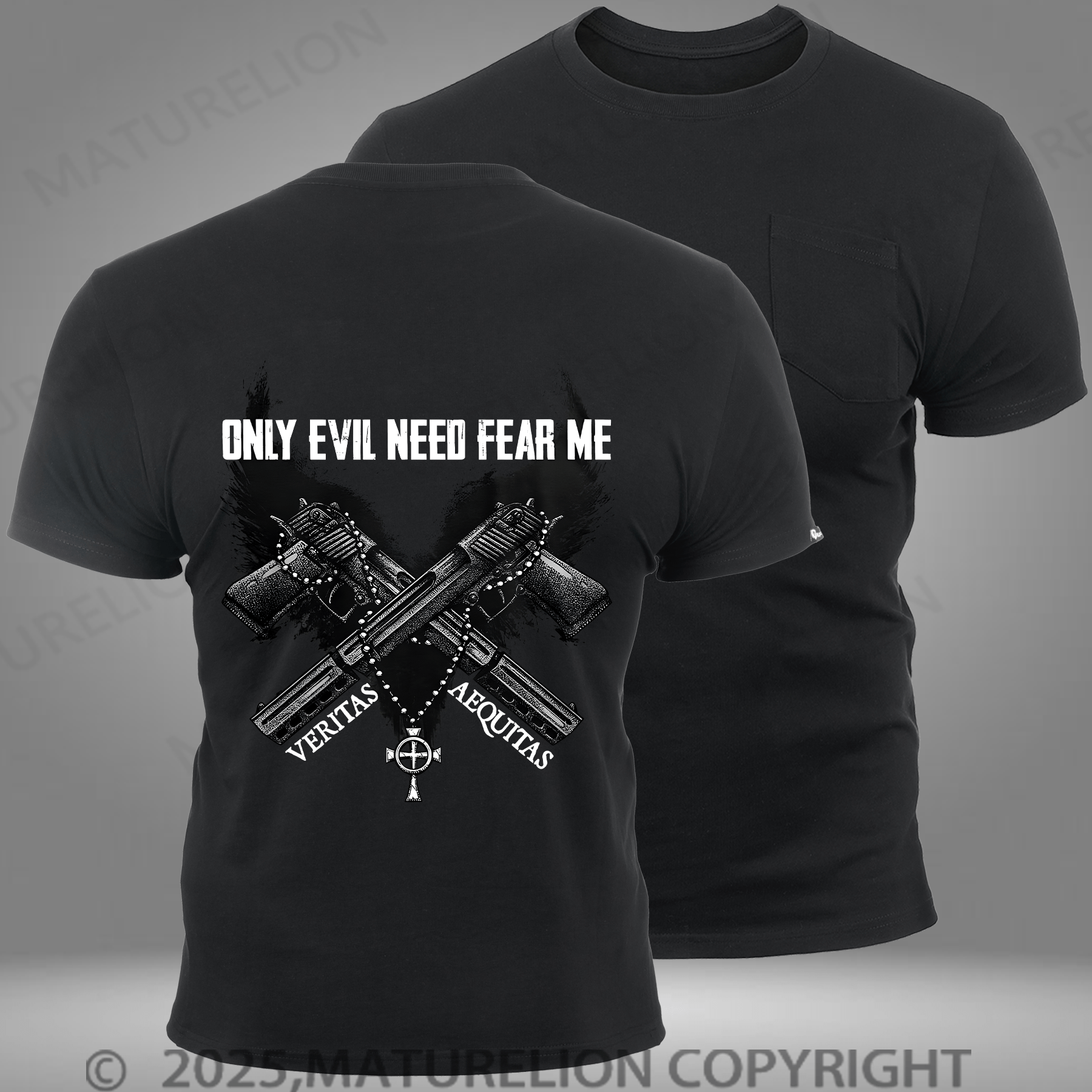 Maturelion Men's T-shirt Only Evil Need Fear Me Pocket T-Shirt