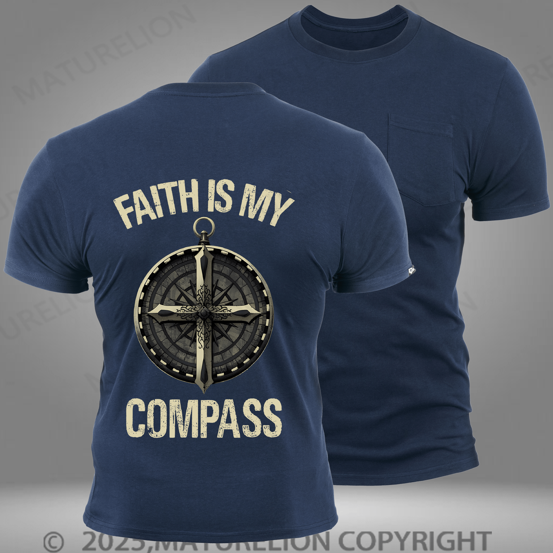 Maturelion Men's T-shirt Faith Is My Compass Pocket T-Shirt