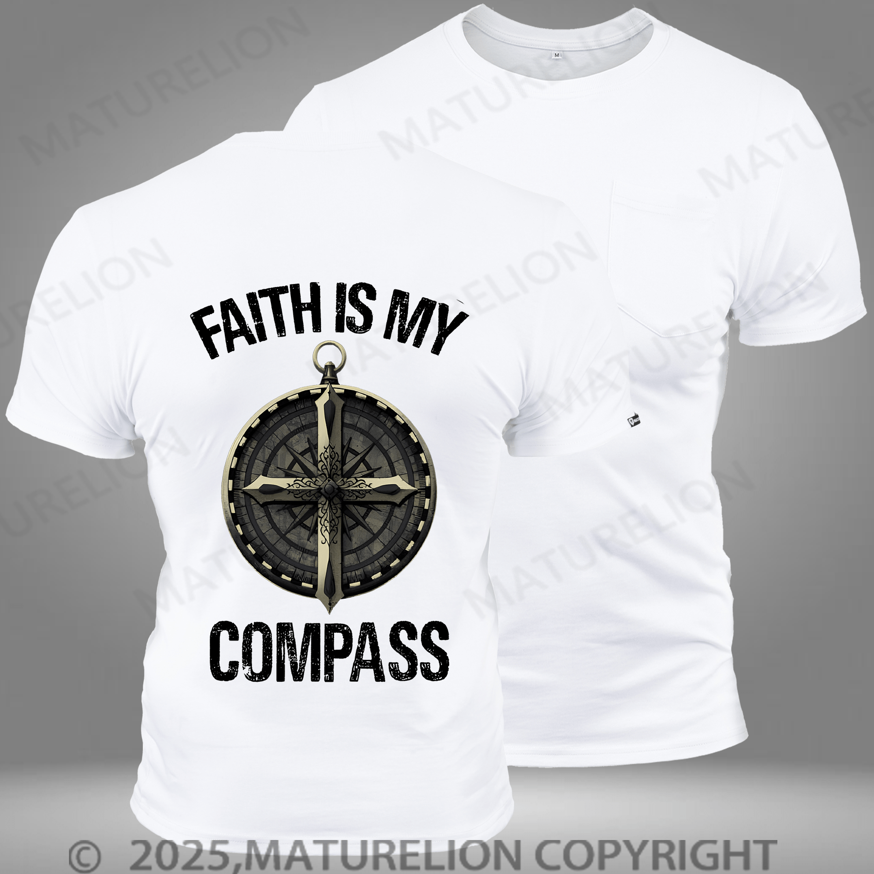 Maturelion Men's T-shirt Faith Is My Compass Pocket T-Shirt