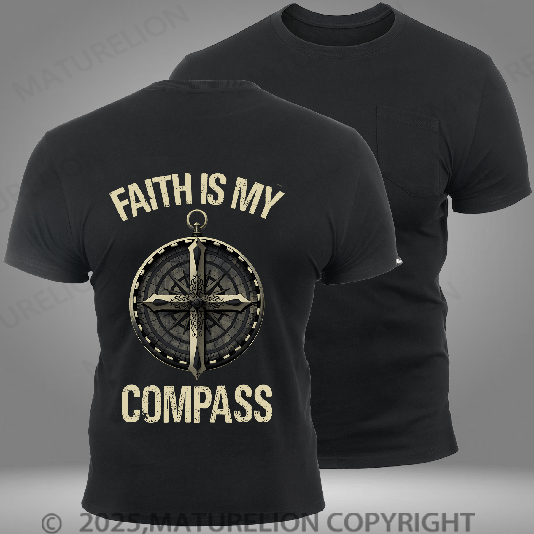 Maturelion Men's T-shirt Faith Is My Compass Pocket T-Shirt