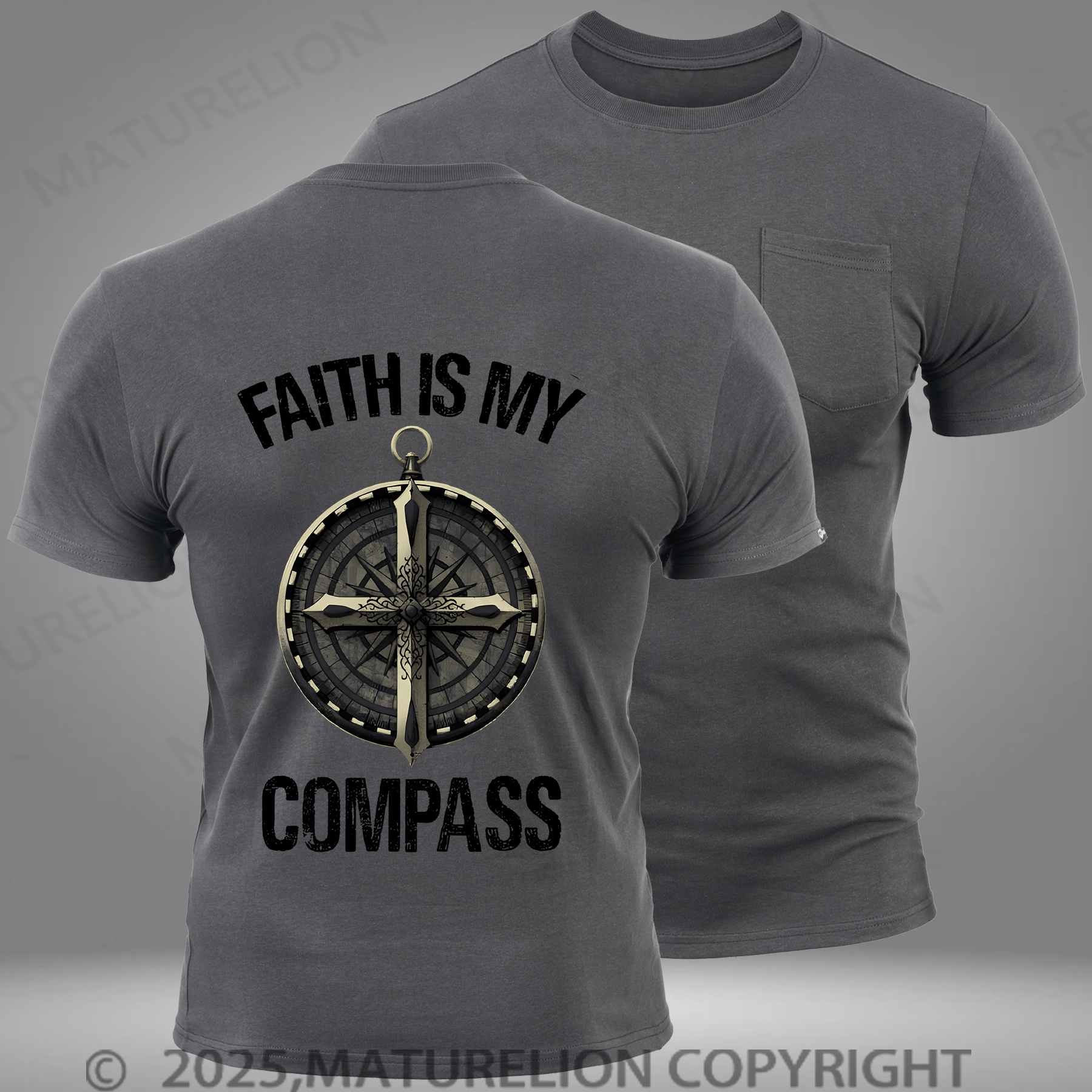 Maturelion Men's T-shirt Faith Is My Compass Pocket T-Shirt