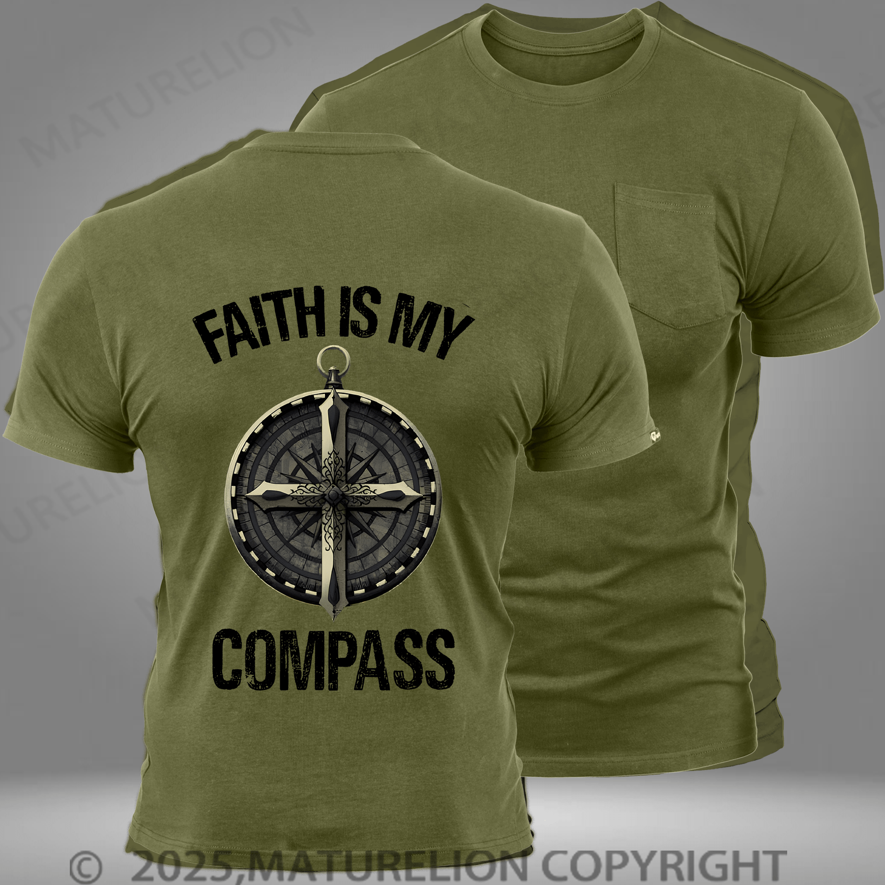 Maturelion Men's T-shirt Faith Is My Compass Pocket T-Shirt